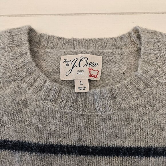 J. Crew Wool Grey and Navy Striped Sweater - Size L - Picture 2 of 8